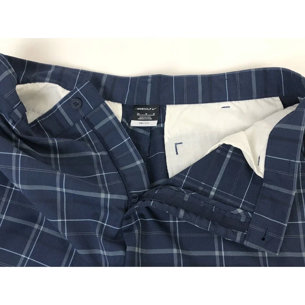 Nike Golf Men's Chino Golf Shorts 34 Plaid Blue FIT DRY Stretch